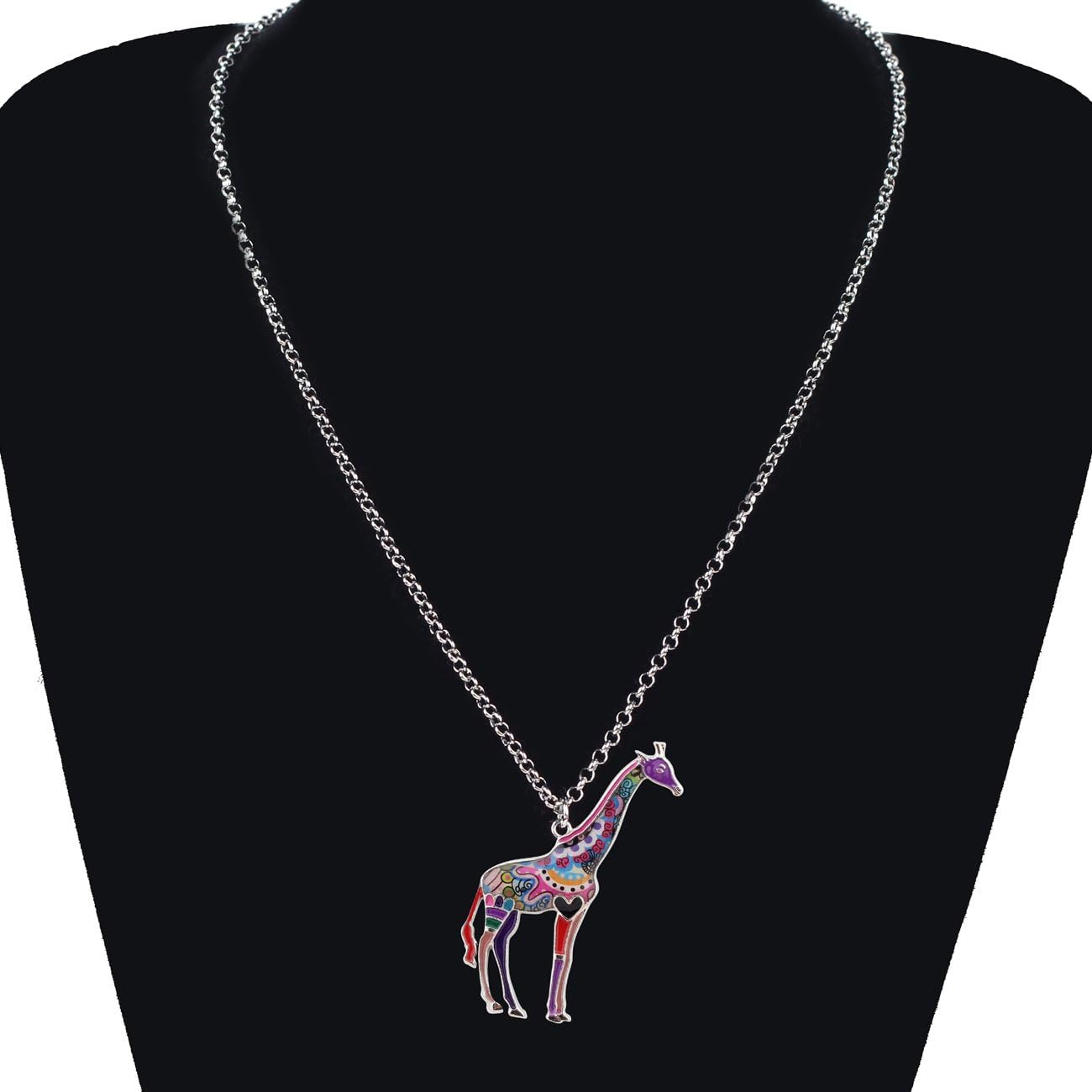 BONSNY Enamel Chain Heart Giraffe Necklace Pendant For Women Girls Charm Gifts Colorful Jewelry - Image 2