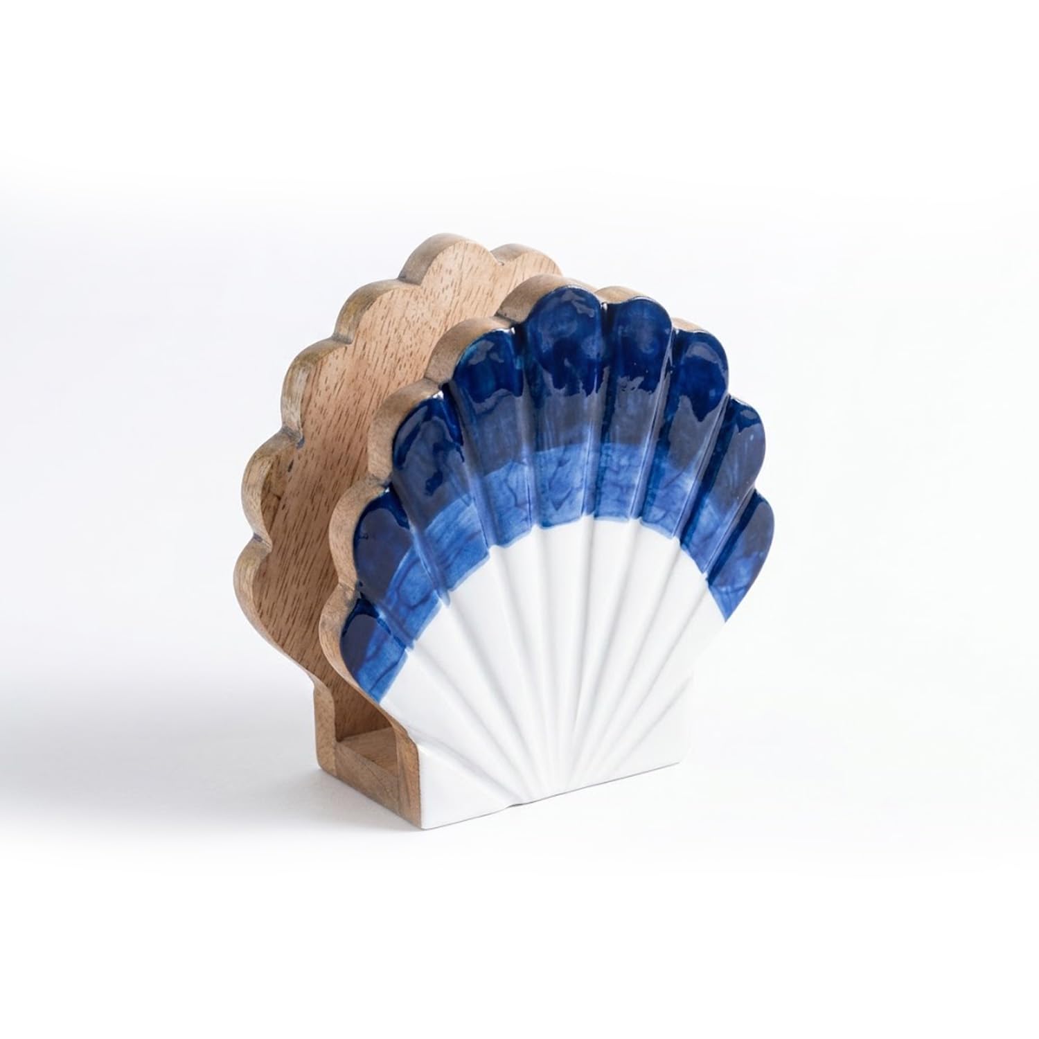 Porte-serviettes de table coquillage festonné Elanze Designs en émail bleu marin mini