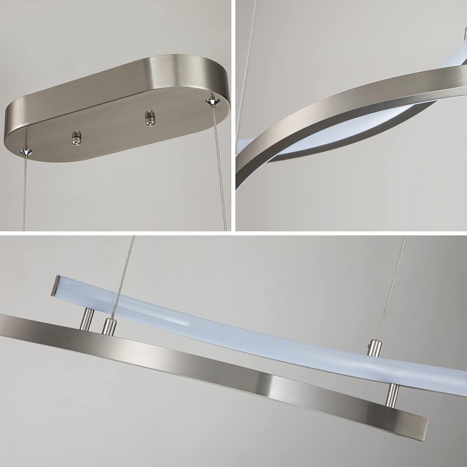 EDISLIVE Modern Wave LED Island Light, 40" Linear Stepless Dimmable Pendant Light Kitchen Island Adjustable Height Ceiling Pendant Nickel