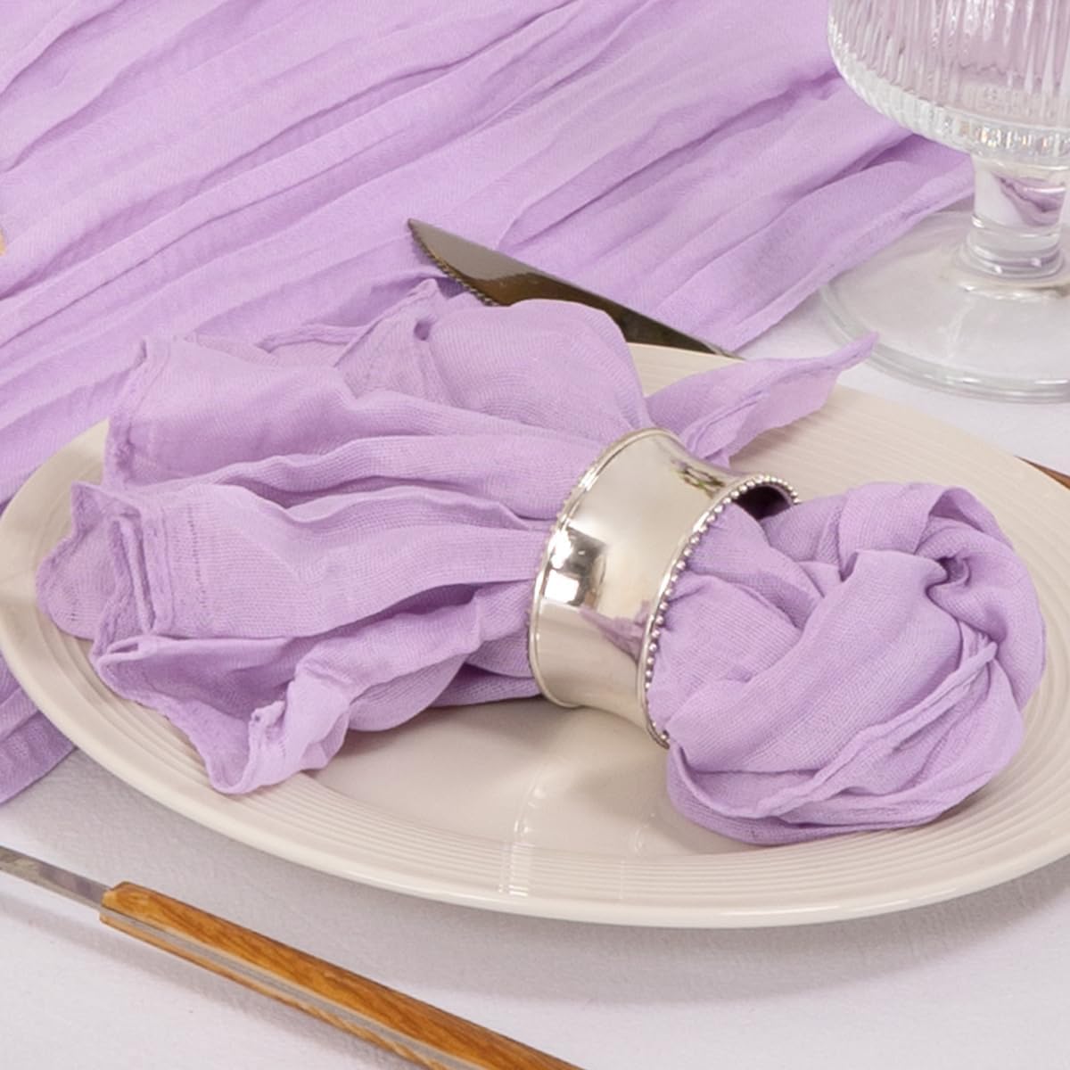 MLMC 100 Pack Cheesecloth Napkins Bulk Dinner Cloth Napkins 21"x21" Boho Reusable Lavender Cloth Napkins in Bulk for Wedding Bridal Baby Shower Events Table Decor Lilac