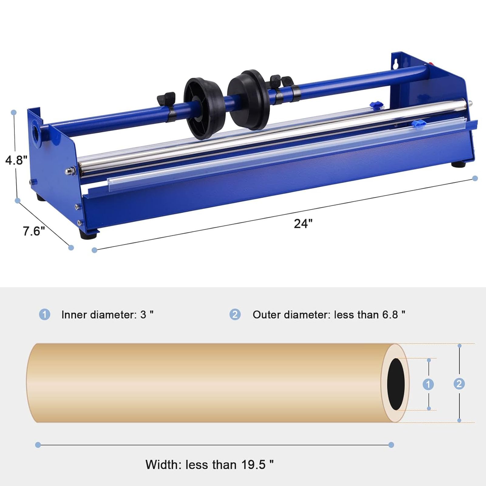Dispensador de película Estirable con Cortador, máquina Manual de Envolver 19,5", Herramienta dispensadora de Film Transparente para envasado de bandejas de Alimentos, Azul