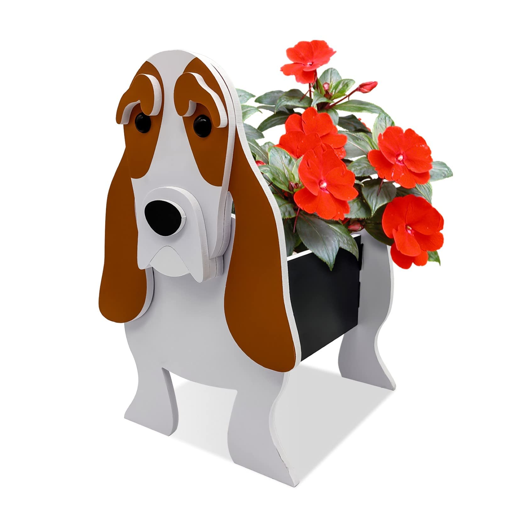 TTiiLoe Cute Dog Planter, Basset Hound Plant Pots, PVC Herb Garden Flower Pots, Dog Cartoon Shaped Plant Container Holder, Gifts for Pet Lovers, 24x18cm/9.44x7.08in
