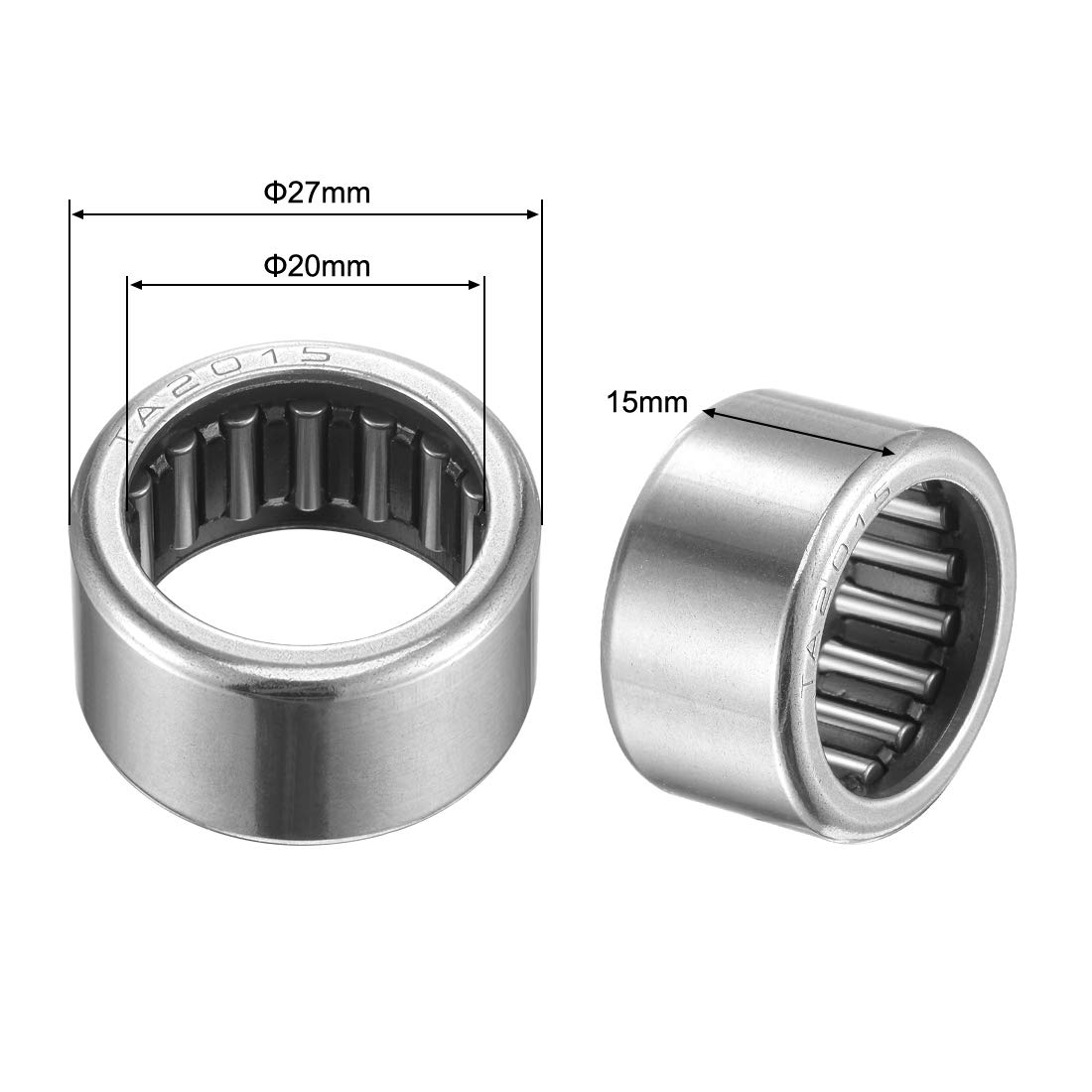 Sourcing Map 2 Stück Nadellager TA2030 – Offen, 20 Mm Bohrung, 27 Mm Außen-ø, 30 Mm Breite, Chromstahl