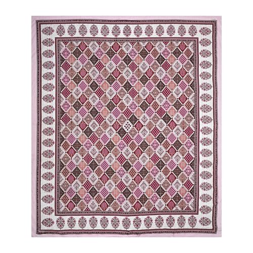 Image of India 100% Pure Cotton Jaipuri Printed Double Bedsheet with 2 Pillow Covers | Traditional Sanganeri Floral Design | Soft Breathable Fabric | King Size Bedsheet for Bedroom (Kaya42)
