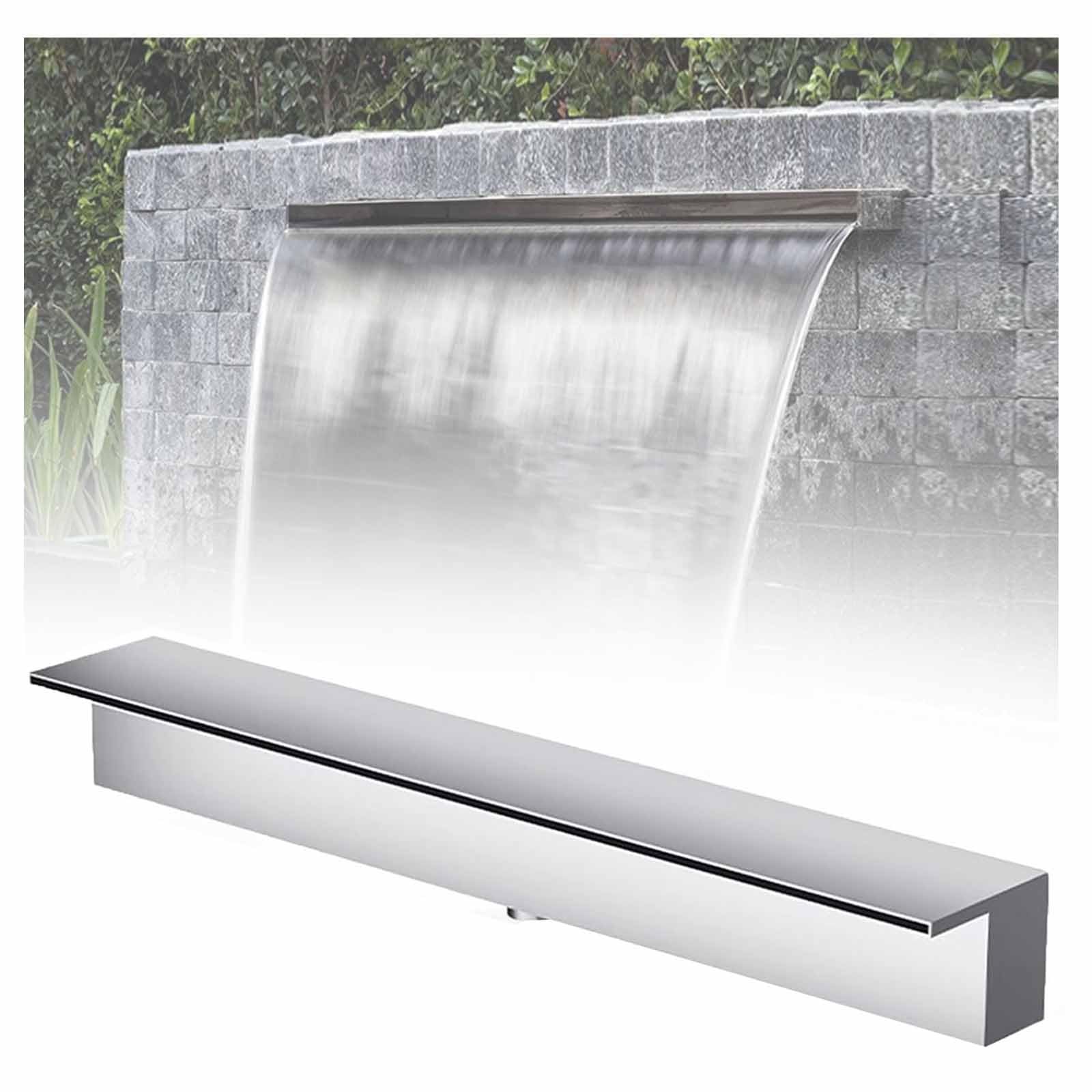 304 Stainless Steel Pool Waterfall Spillway Fountain, Outdoor Water Feature with Wide Flow Platform for Patio Decor - 20cm (7.9in) Outlet