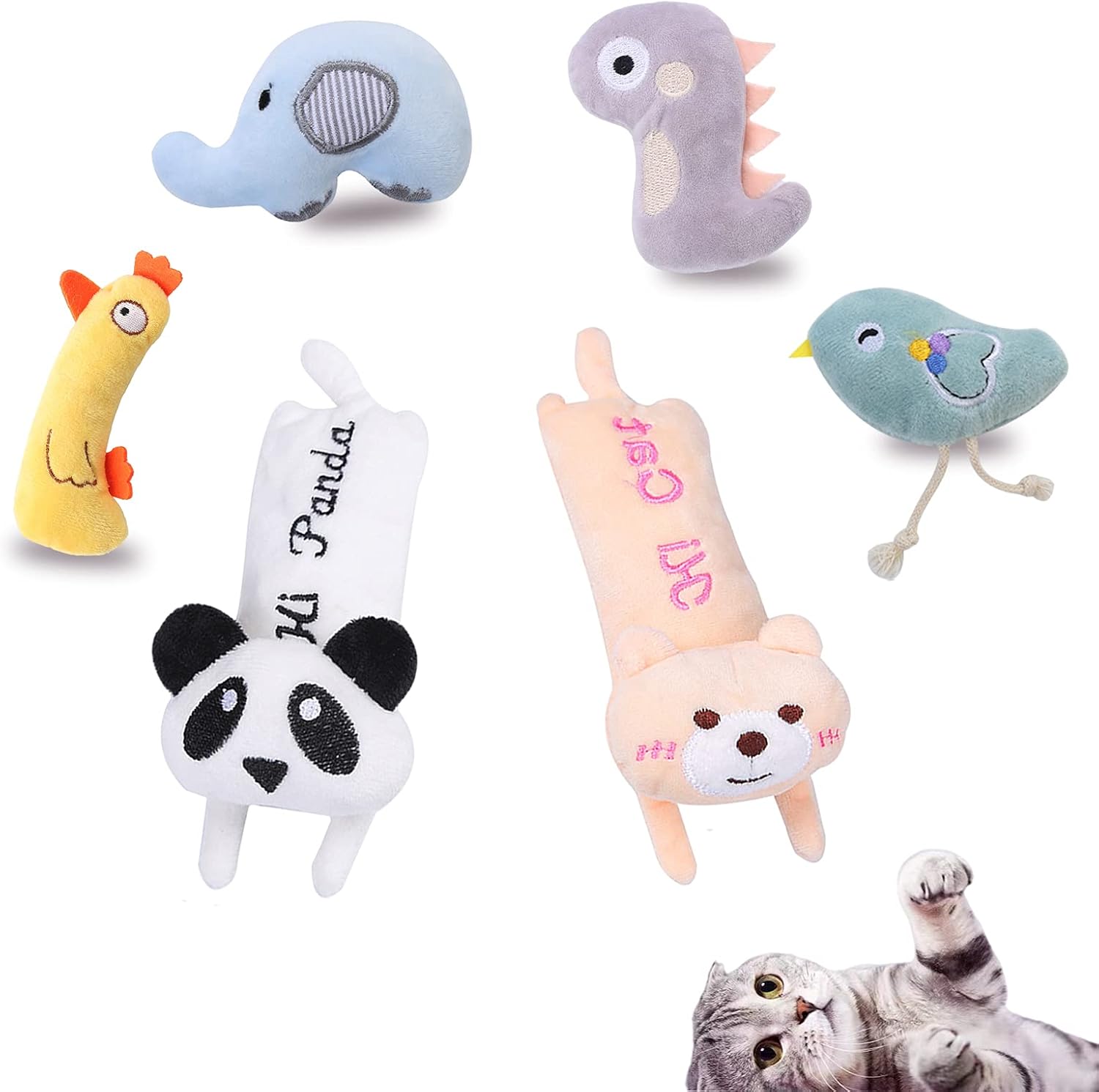 Y&E Catnip Toys, 6PCs Fun Cat Toy for Indoor Cats, Interactive Kitten Plush Chew Toy for Teething Chewing, Cute Cartoon Design Soft Pet…