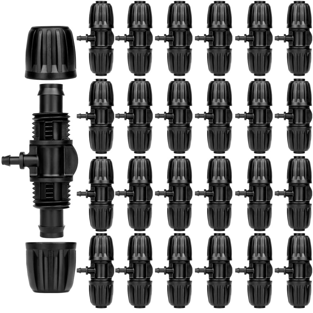 Littimoon 1/2 to 1/4 Drip Irrigation Fittings,25Pack Barbed Tee 1/2Inch Drip Irrigation Tubing to 1/4Inch Irrigation Tube Fitting