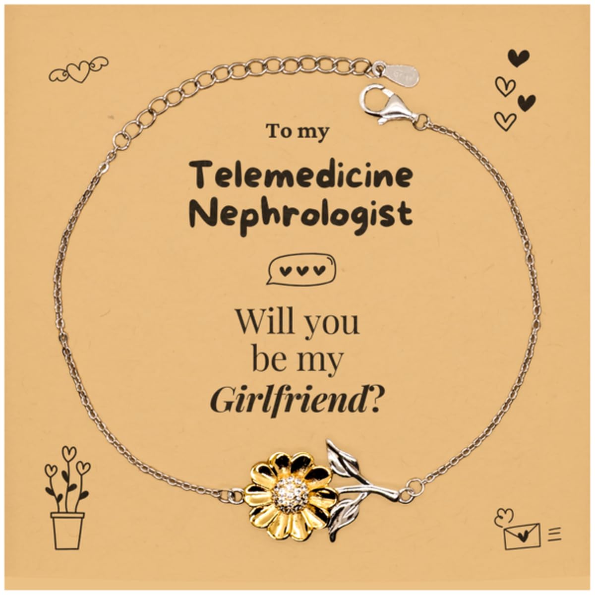 Telemedicine Nephrologist Gift, Couple, Lover proposal card for her, I Love You for Valentine, Wedding, Marriage, Anniversaries, cute sunflower Bracelet | Be my Girlfriend