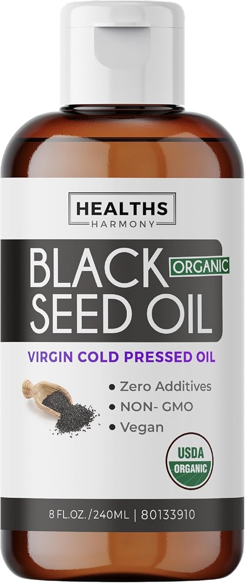 Organic Black Seed Oil | Cold Pressed Pure Black Cumin Seed Oil | Antioxidant, Blood Sugar & Liver Support | 100% Pure, Virgin Nigella Sativa | Zero Additives, Vegan & Non-GMO | 240ml (8 oz.)