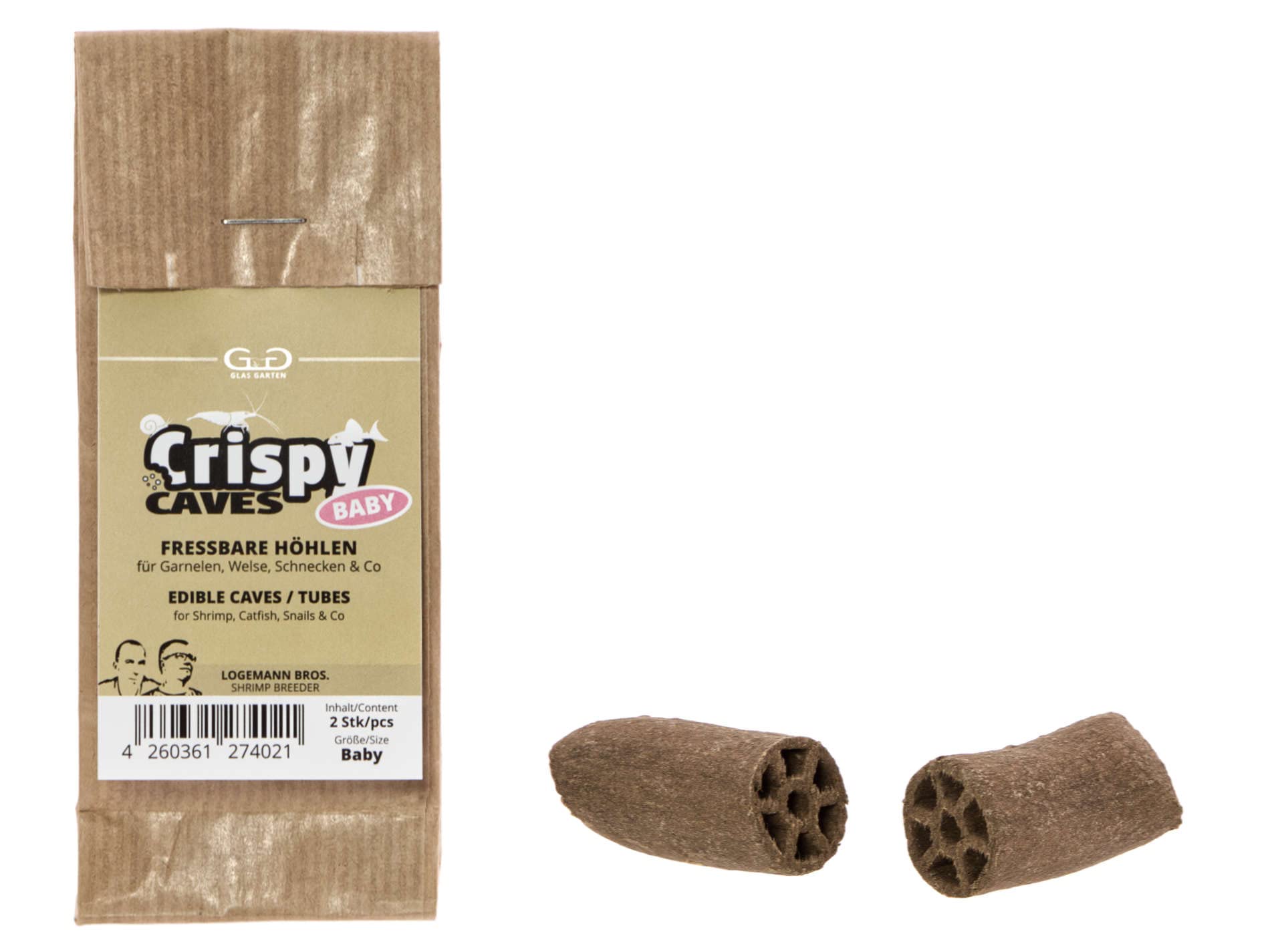 GlasGarten Crispy Caves - Tasty Edible Caves/Tubes Natural Food and Hiding Places for Aquatic Shrimps Snails Crayfish Small Fish (Size Baby - 2 pcs)