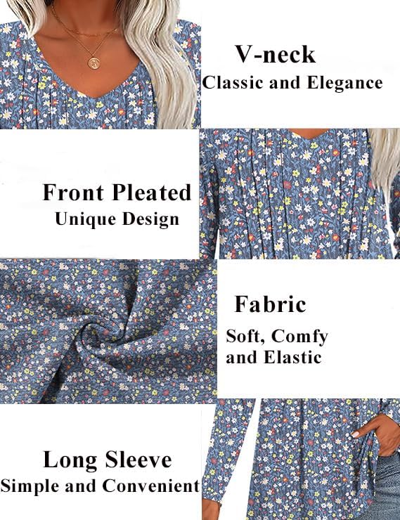 HOTGIFT 2026 Womens Tops Long Sleeve Shirts Casual Fall Winter Tunics Pleated V Neck Fashion - Image 6