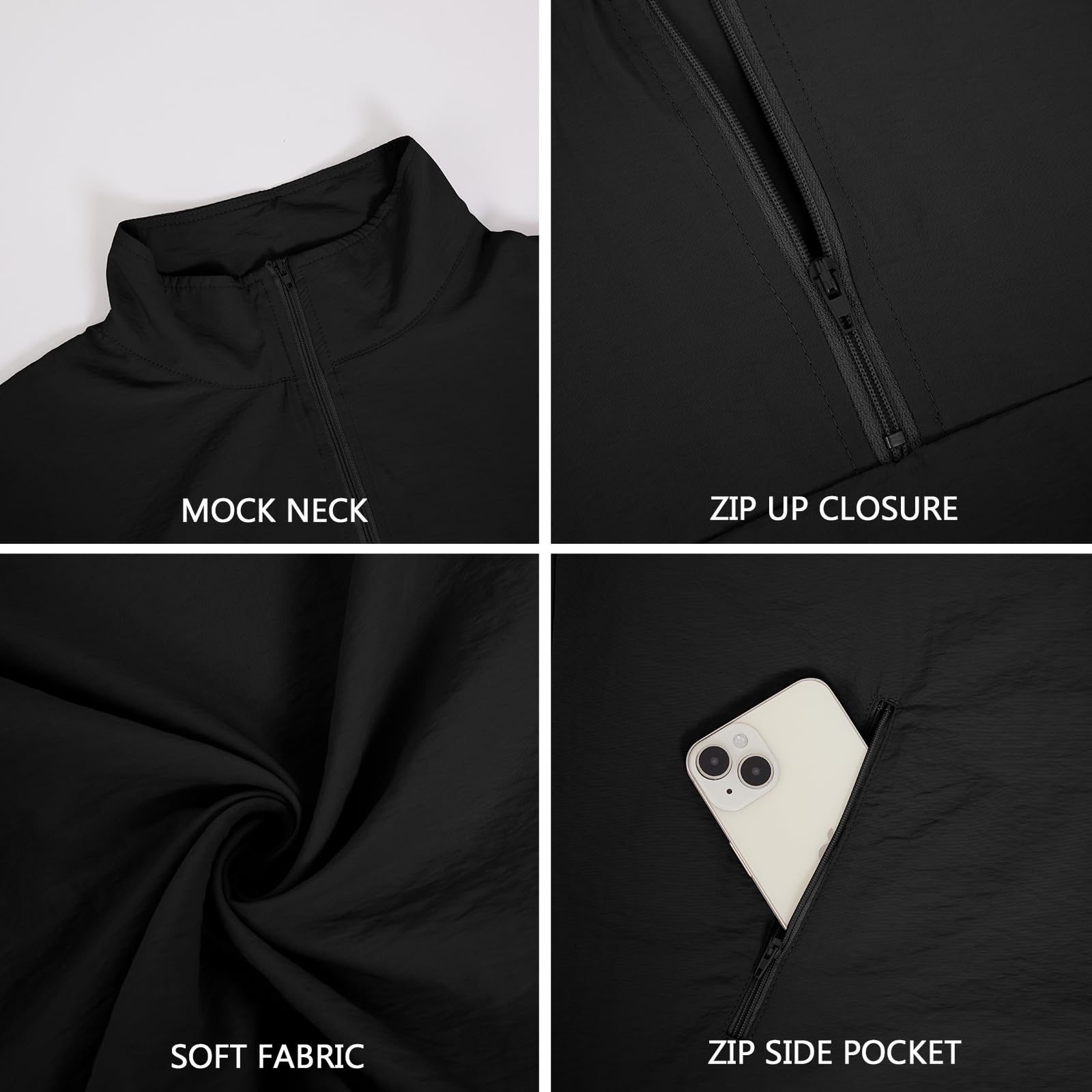 Men's Casual Quarter Zip Pullover Golf Windbreakers Athletic Lightweight Jacket Hiking Running Sweatshirt with Pockets