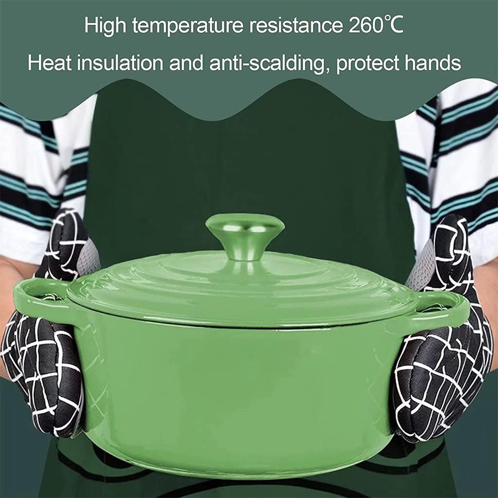 Oven Gloves, Silicone Oven Gloves, Cotton Lining and Non-Slip Surface, Square Stitched Heat Resistant Gloves for Kitchen, Baking, Grilling（Black）