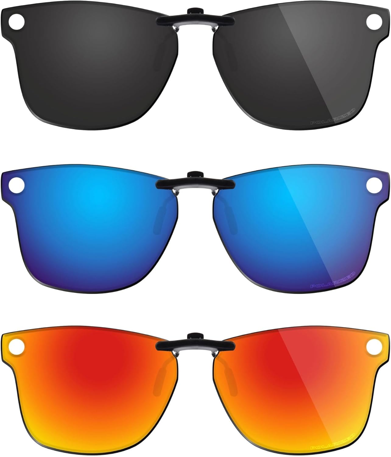 Polarized Clip-On Sunglass for Ray-Ban Meta Wayfarer RW4008 & Gen 2 RW4012 (Size 53-22) - UV Protection - Universal Fit for Men & Women - Classic Black & Ice Blue & Fire Red