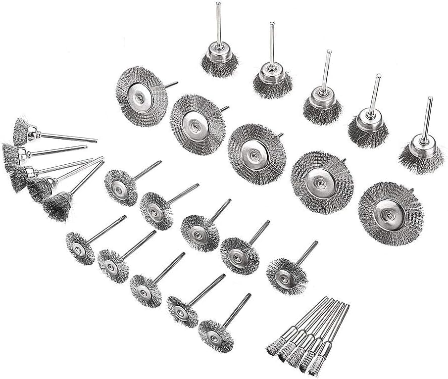 30pcs Stainless Steel Wire Brush Set Cleaner Polishing Brushes Cup Wheel for Rotary Tool