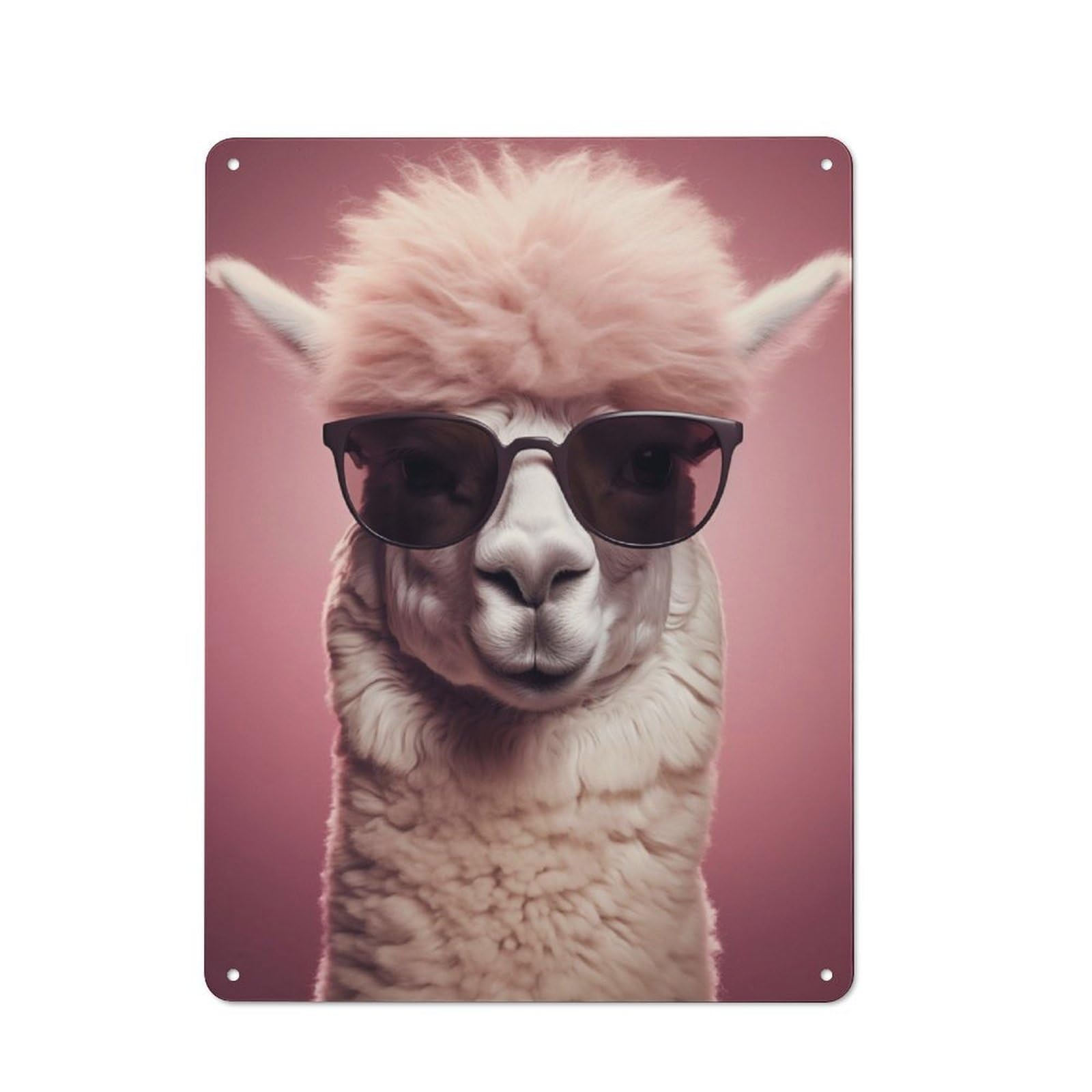 Junmoney Animal Alpaca With Glasses Shop Front Style Decorative Metal Plaque 40X30cm, Shop Wall Decor For Cafe, Bistro, Bakery Or Restaurant