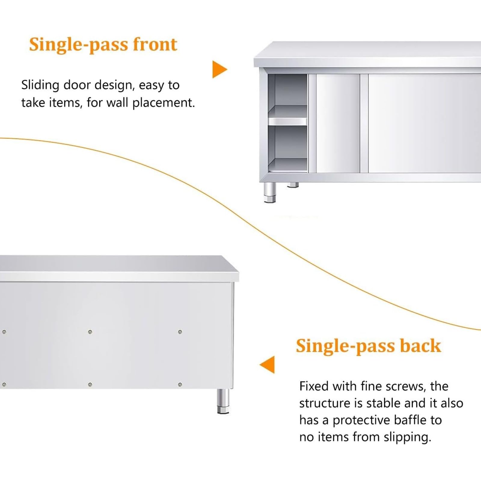 Plan De Travail Cuisine Plaque INOX Cuisine Plan De Travail Meuble INOX Table De Travail en Acier Inoxydable pour Cuisine avec Portes Coulissantes 80x40x80cm