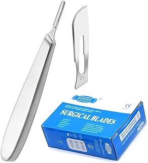 AAProTools Scalpel Handle #8 Stainless Steel with 100 Scalpel Blades #21 Carbon Steel Individually Packed Replacement Blades