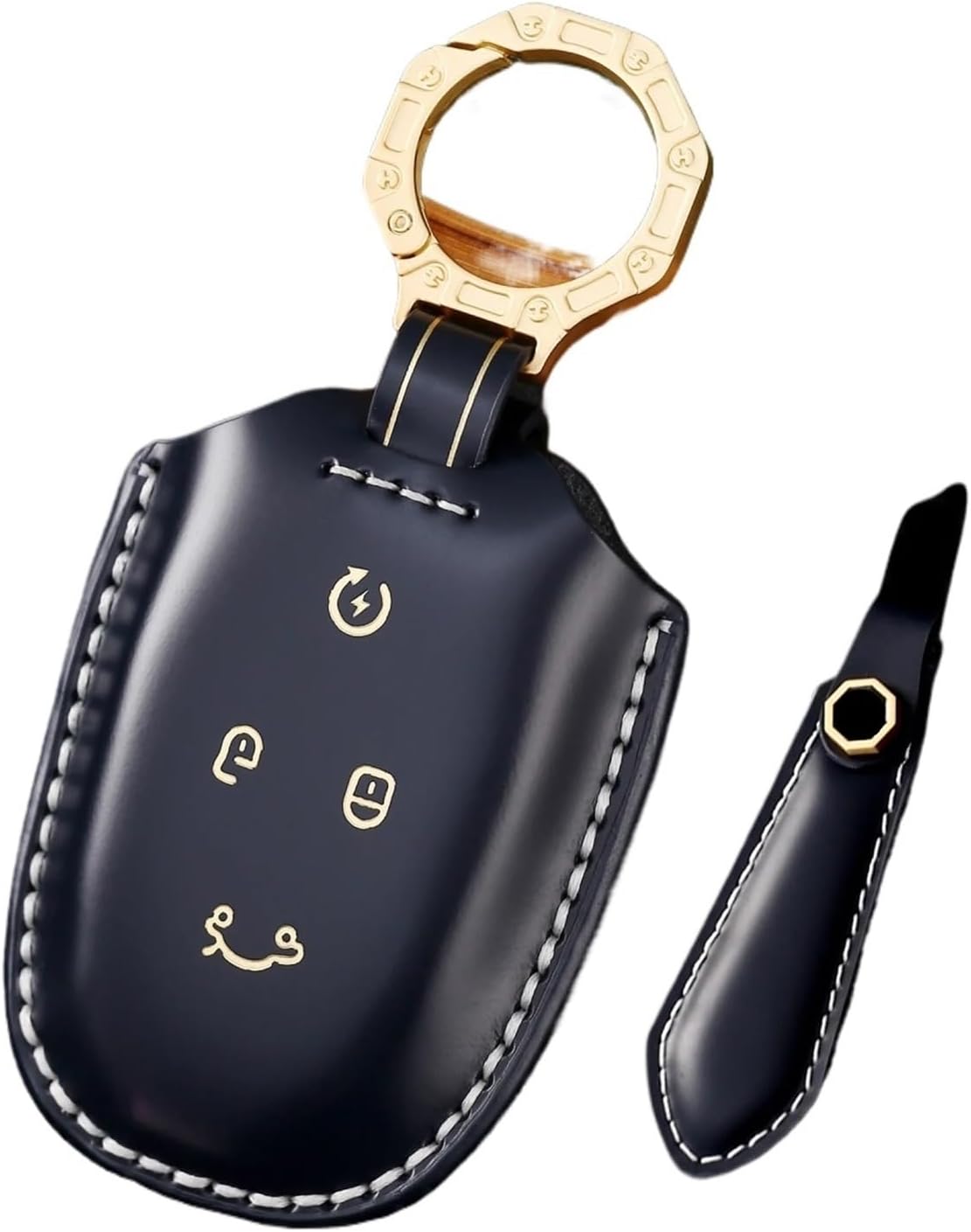 Genuine Leather Key Case Cover Protective Shell Bag Keychain Compatible with LYNK & CO 03 01 Car Accessories(Style A)