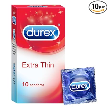 Durex Extra Thin Condoms for Men - 10 Count | Suitable for use with lubes & toys