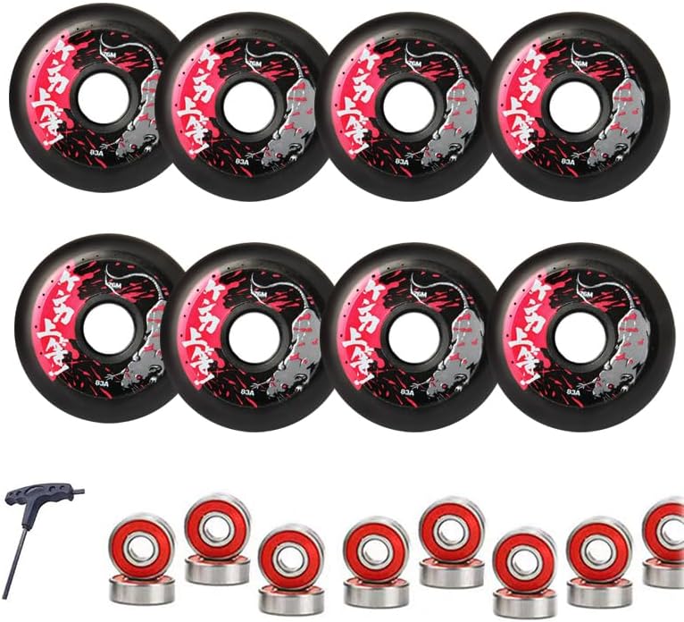 8 Pack Inline Skate Wheels 72mm 76mm 80mm Inline Replacement Wheels 83A Professional Freestyle Street Skating Wheels for Inline Skates Roller Skates (Red,80mm)