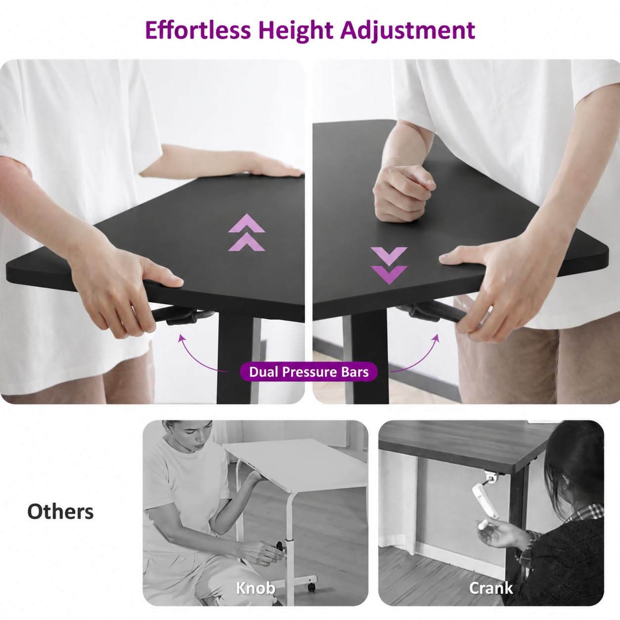 Escritorio Regulable en Altura Neumático con Ruedas, Mesa de Trabajo Ergonómica para Oficina en Casa, Soporte para Computadora Portátil, Móvil y Estable, Negro