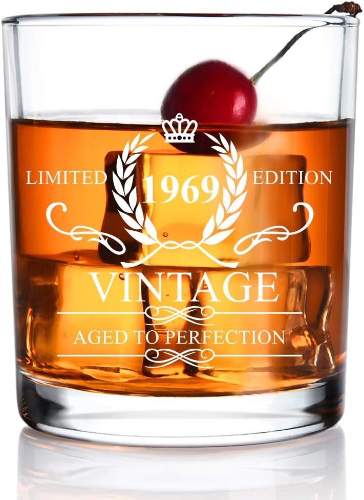 1969 50th Birthday Gifts for Men and Women - 11oz Whiskey Glass - Vintage Funny Anniversary Gift Ideas for Mom,Dad,Husband, Wife - 50 Years Gifts,Party Supplies,Decorations for Him or Her - 11oz