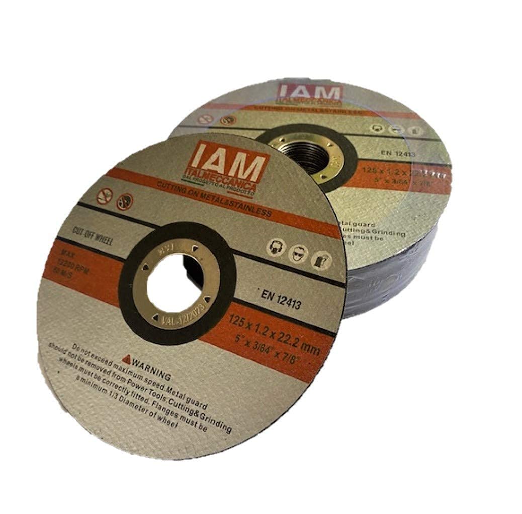 IAM- Dischi abrasivi da taglio | Mole abrasive da Taglio in Metallo e Acciaio Inossidabile | 115x1,2x 22 | 125x1,2x22 | per Smerigliatrici da Taglio o Angolare (125x1,2 100 Pezzi)