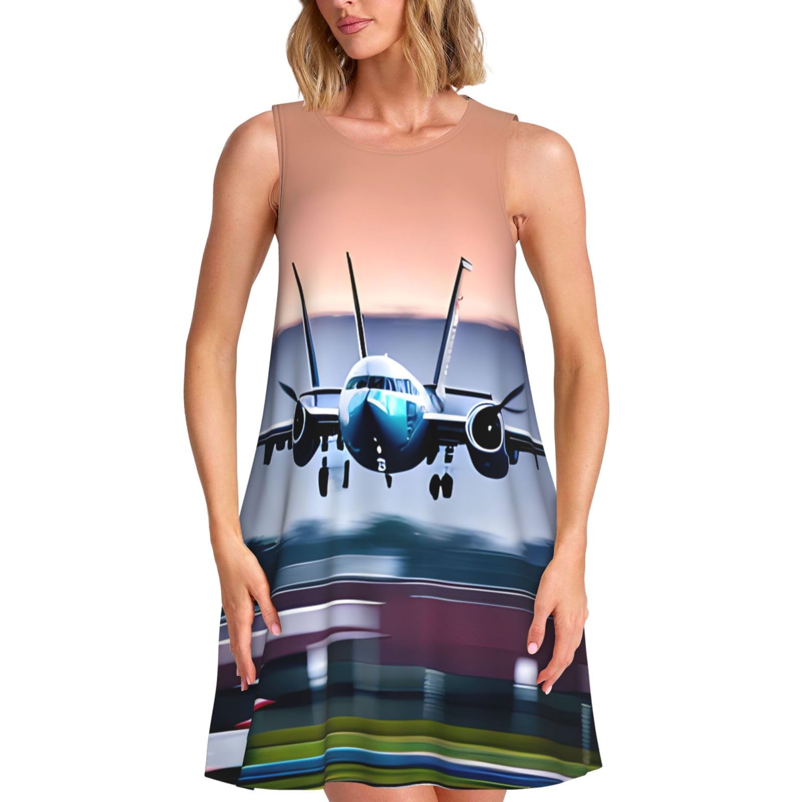 Robe d'été sans manches décontractée imprimé avion chic - 8
