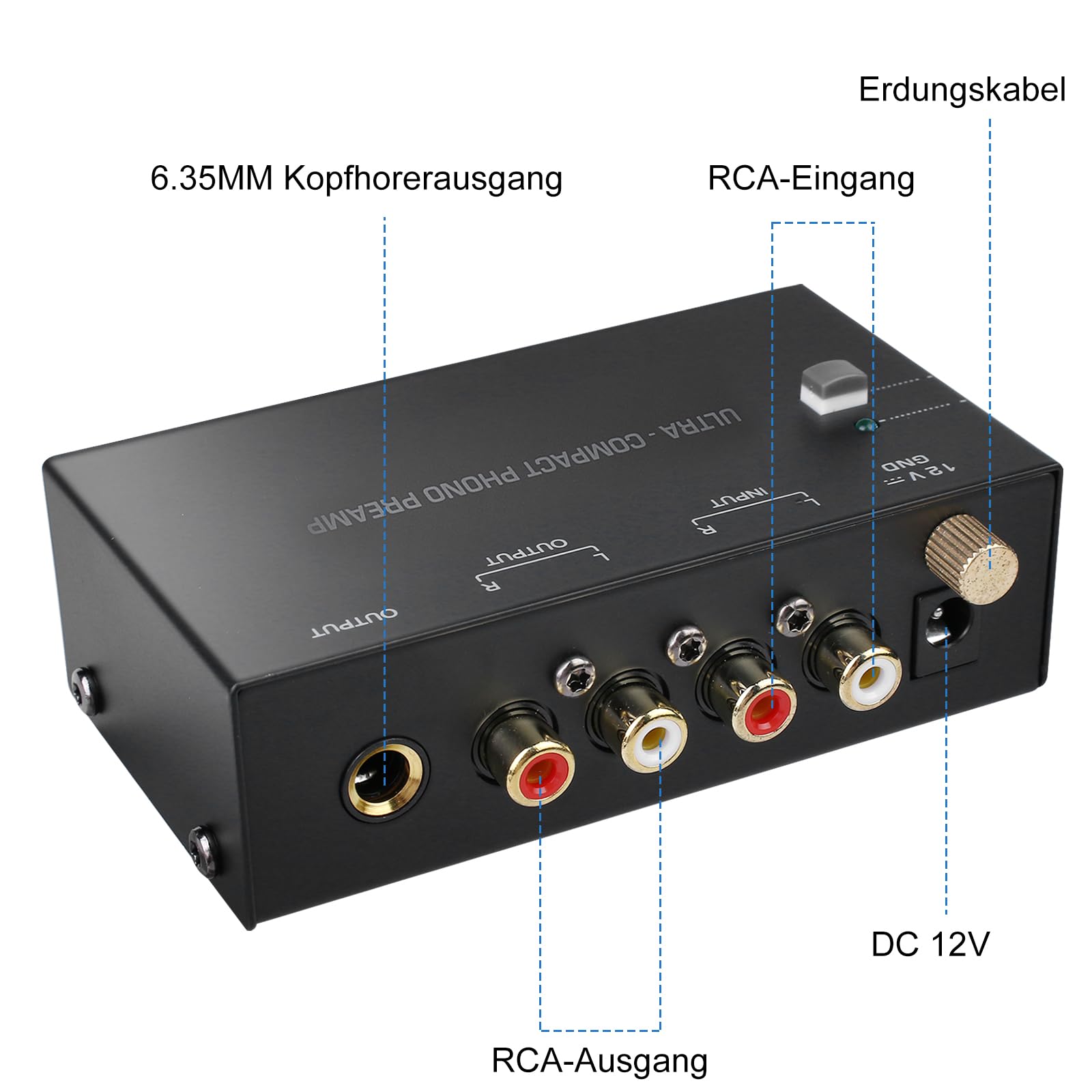 Preamplificatore Phono giradischi con adattatore DC 12V ingresso RCA uscita RCA spina UE