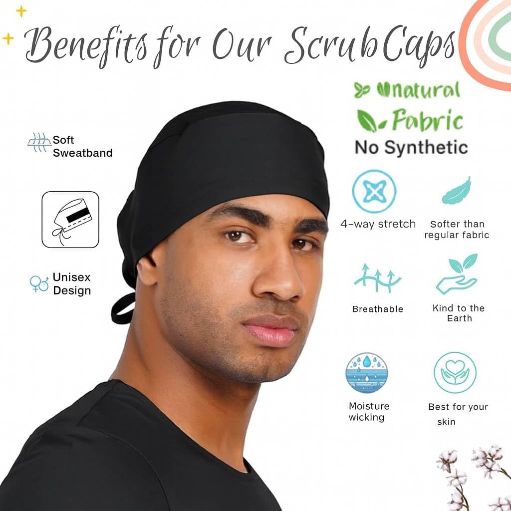 MIKAL Cotton Scrub Cap W Tie-Back Lightweight OneSize Sweat Absorbent Scrub Cap | No-Slip Unisex Surgical Cap for Healthcare - Image 2