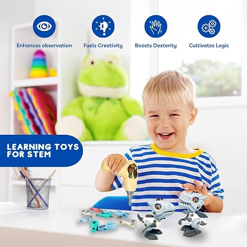 Miniatura 2 de Juego de juguetes eléctricos de dinosaurios desmontables, paquete de 5 juguetes educativos de construcción de dinosaurios con sonido y luz, juguetes