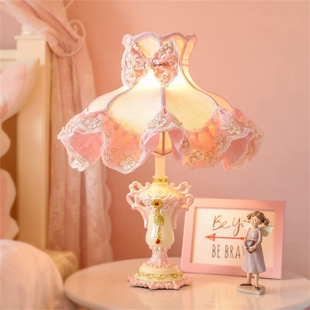 ZHYH European Style Warm and Cute Home Girl Girl Heart Princess Pink Ins Table Lamp Bedroom Bedside Lamp ( Color : Push Button Switch , Size : 35x48CM ) - 