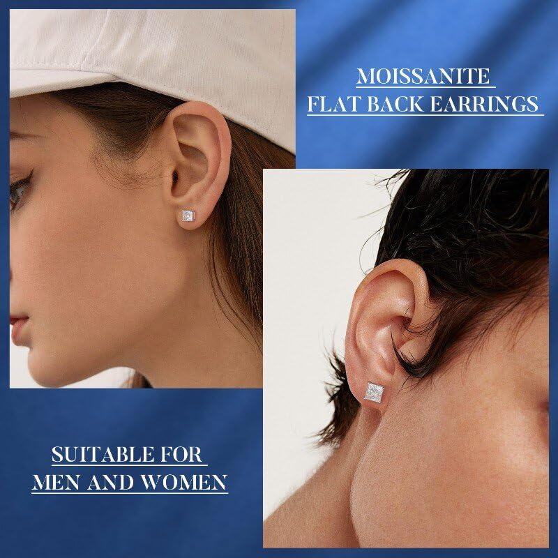MOOSEA 0.2-2ct Moissanite Flat Back Earrings, Moissanite Earrings Screw Back, 925 Sterling Silver Earring for Women Men - Image 2