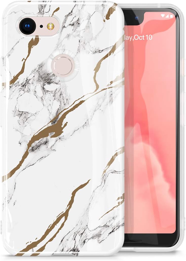 GVIEWIN Marble Google Pixel 3 XL Case, Ultra Slim Thin Glossy Soft TPU Rubber Gel Phone Case Cover Compatible Google Pixel 3 XL Only [Not Compatible with Pixel 3a XL] (White/Gold)