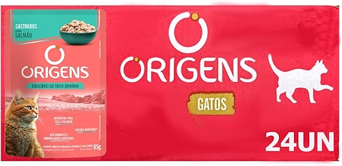 Ração Úmida Origens Sachê Gatos Castrados Salmão 85g 18 Unidades