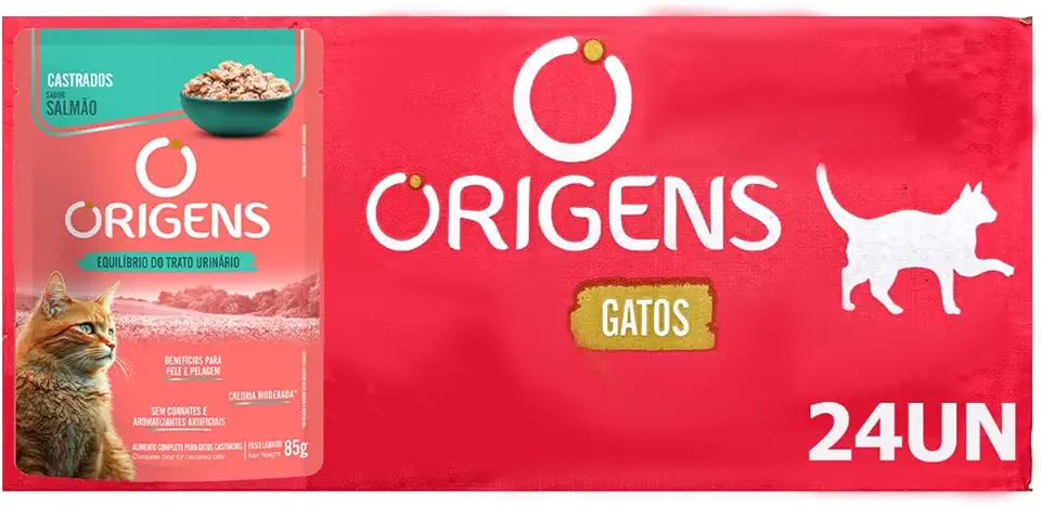 Ração Úmida Origens Sachê Gatos Castrados Salmão 85g 18 Unidades