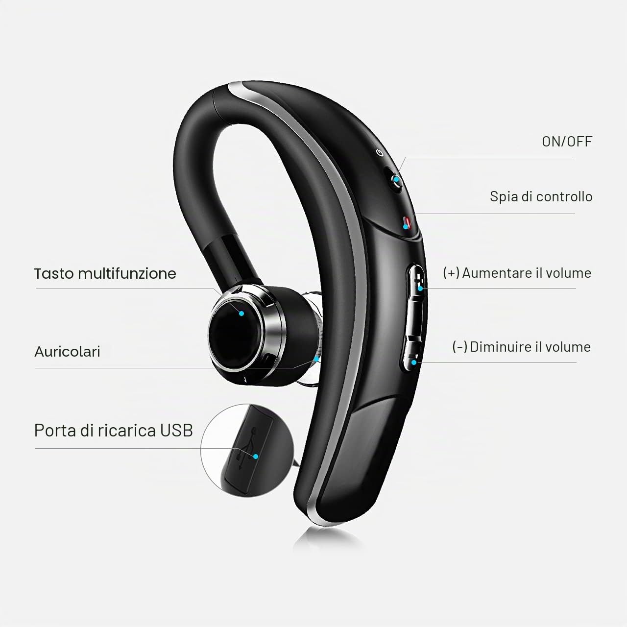 Cuffie Bluetooth CVC6.0 cancellazione del rumore, cuffie wireless stile business vivavoce auricolare senza fili con microfono, 280 ore di standby, auricolare Bluetooth singolo senza mani (nero)