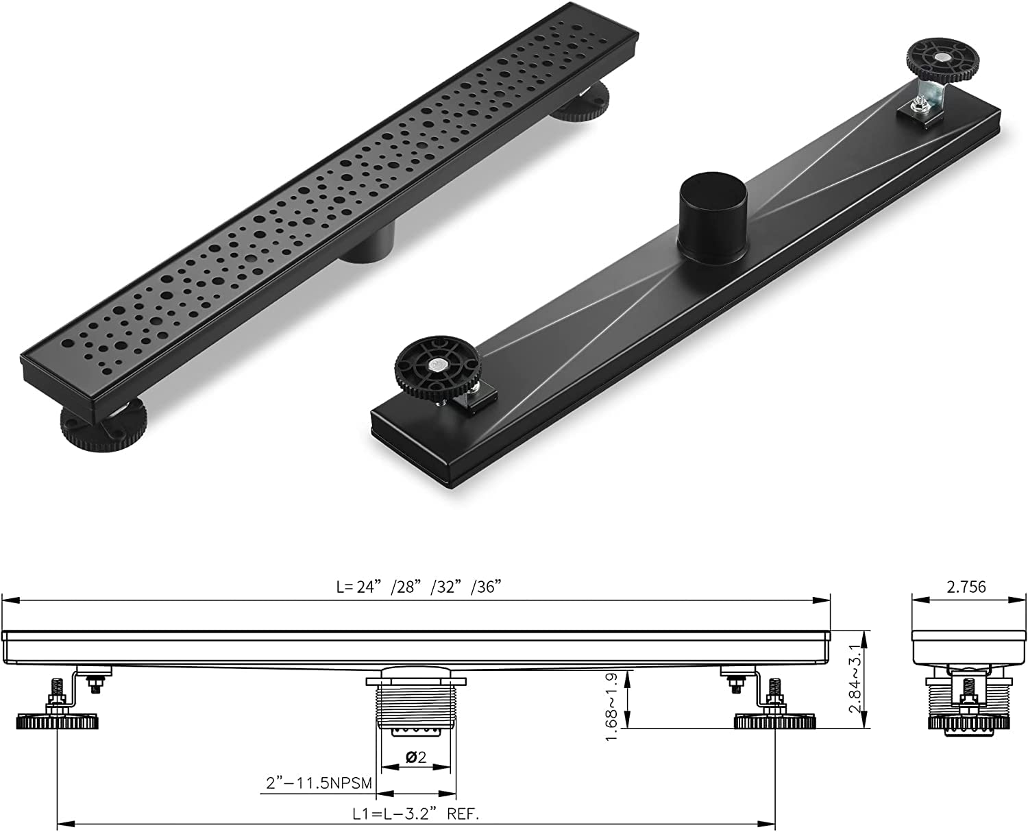 AVSIILE Linear Shower Floor Drain, 30 Inch Brushed Nickel 304 Stainless Steel Bathroom Drains Kit, Rectangular Shower Trench Drain With Reversable Tile-in Pattern Drain Cover & Hair Catcher - View #6
