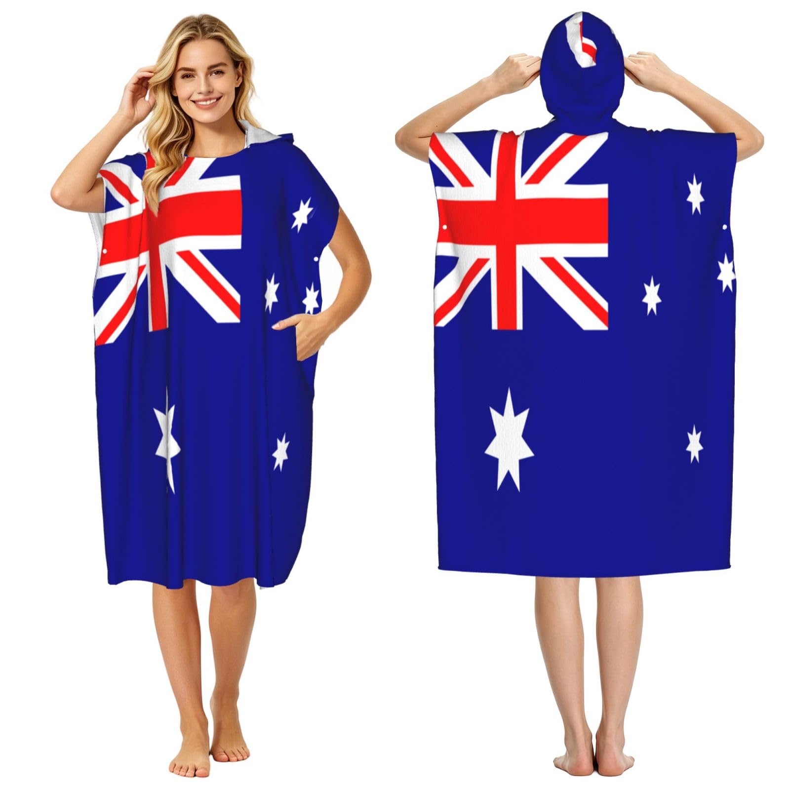 DTHKJNLSF Australian Flag Adult Hooded Beach Poncho Towel