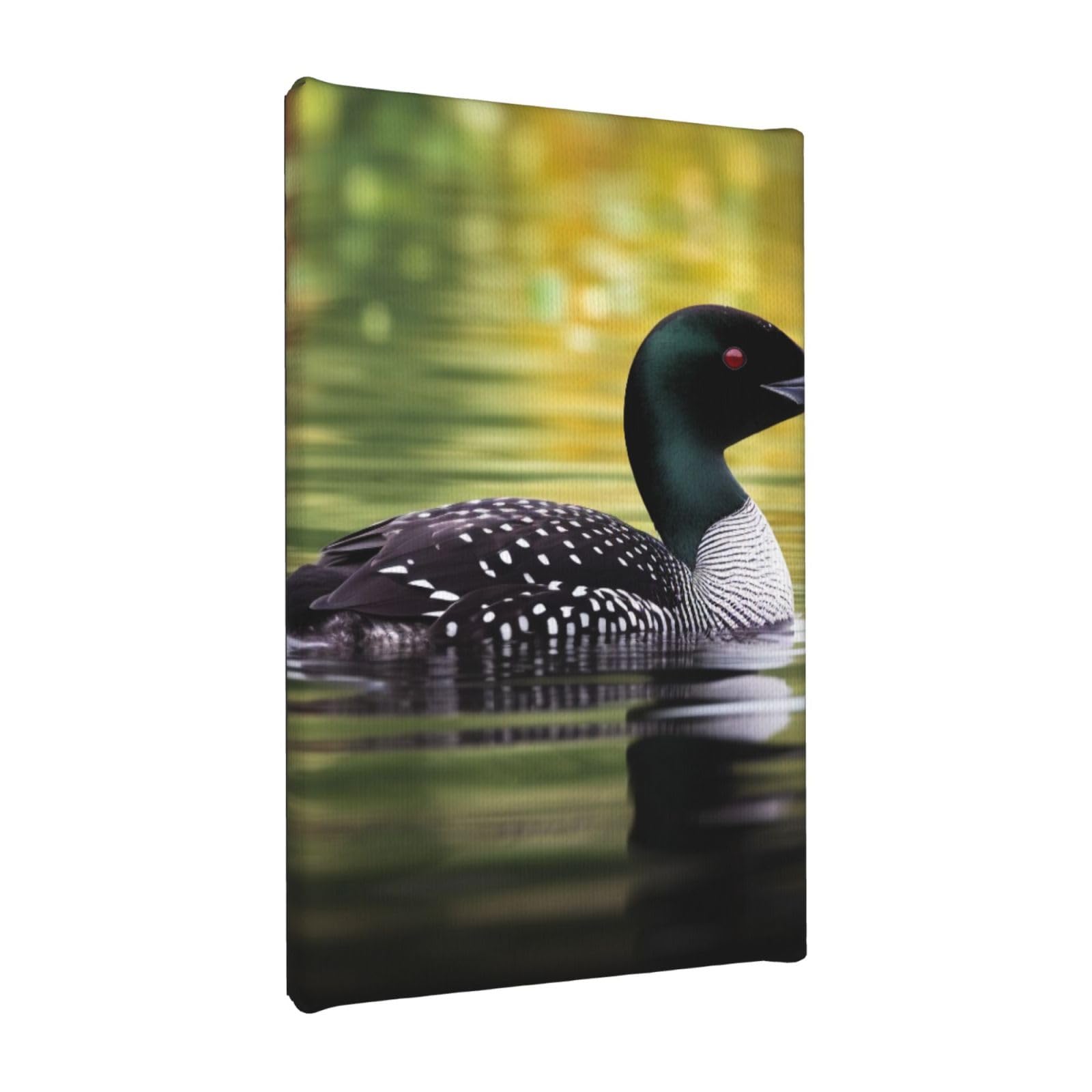 YKLJG Loon Nature Bird Printed Wall Art Canvas Painting 20x30 CM Wooden Framed Picture Painting Artwork Prints for Bedroom Kitchen Home Office Decor