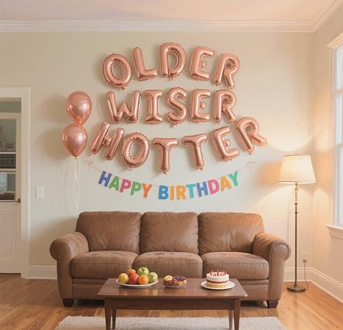 Miniatura 4 de Older Wiser Hotter - Globos de papel de aluminio con letras divertidas para decoraciones de cumpleaños para mujeres y hombres, suministros para