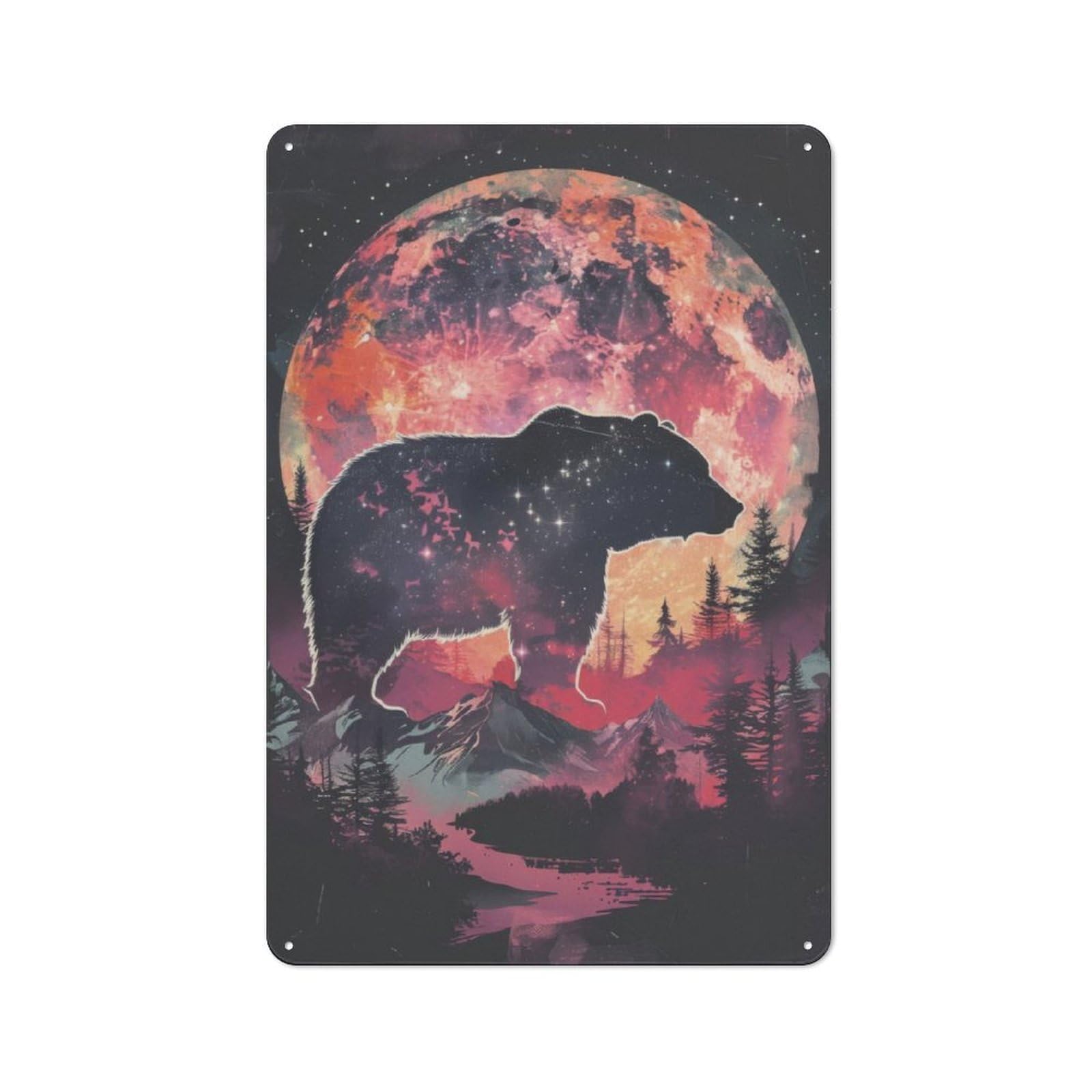 Junmoney Bear Silhouette Galaxy 30X20cm Retro Metal Plaque With For Garage Or Workshop, Housewarming Present For People Styling Garage And Workshop