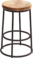 Vista 1 de The Urban Port Taburete de bar de madera de mango de 24 pulgadas con base de hierro, marrón y negro