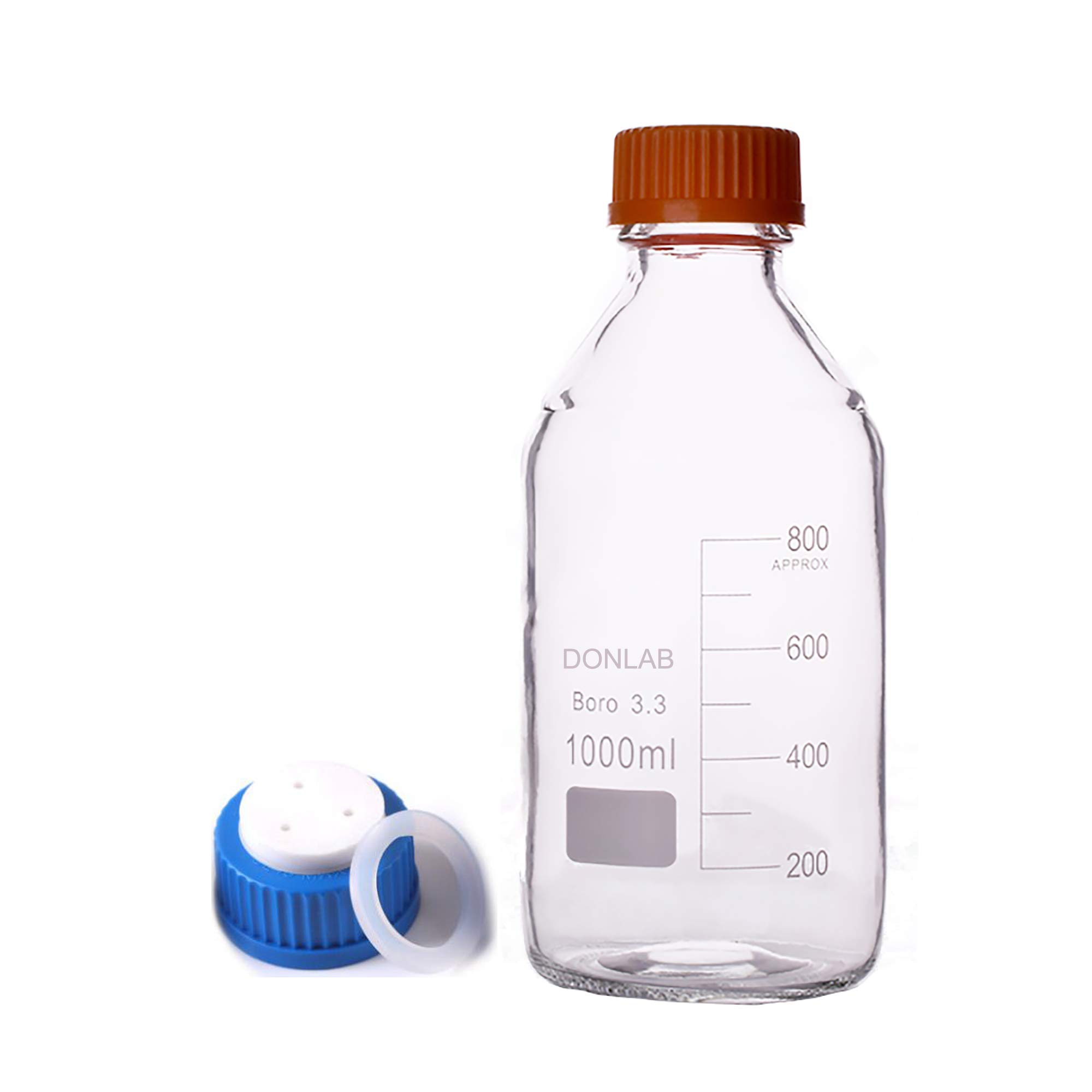 MBP-301L Bottiglia rotonda in vetro borosilicato da 1000 ml/1 l con tappo a fase mobile a 3 fori GL45