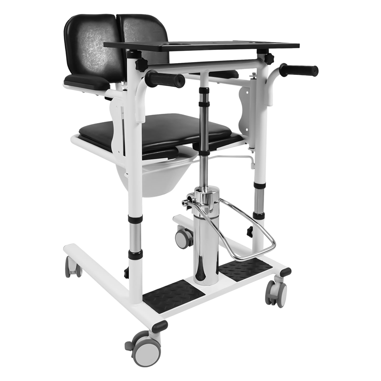 Hydraulic Patient Lift Chair,330lbs Hydraulic Patient Lift Transfer Chair Mobility Elderly Aid Wheelchair Lift,180° Split Seat Cushion,with Chamber Pot with Lid (Black)