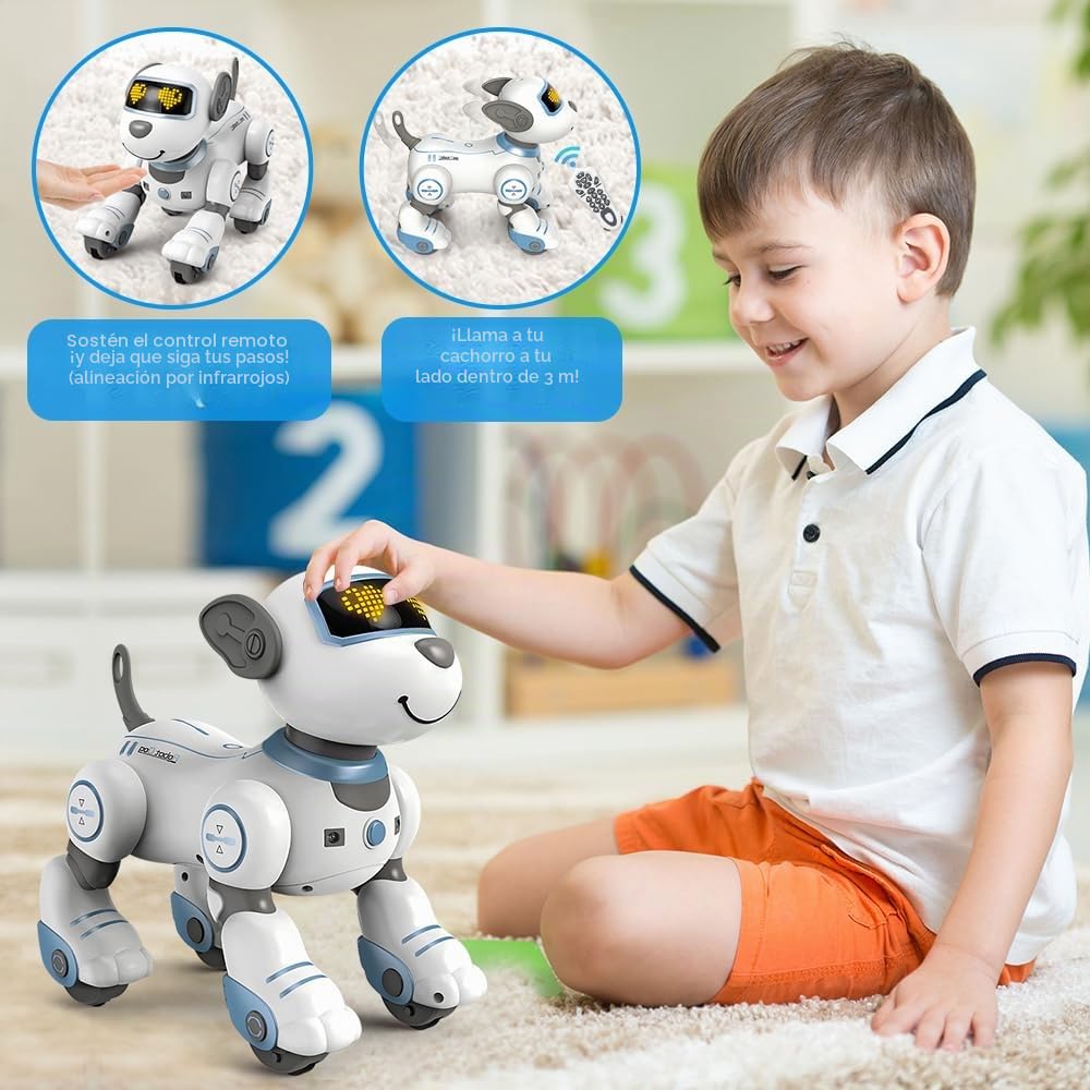 VATOS Robot Dog Kids Toy Remote Control - Interactive Touch and Follow Dog Robot with 17 Functions, Programmable Dance Music RC Dog Robot Toy for Girls Ages 3-12