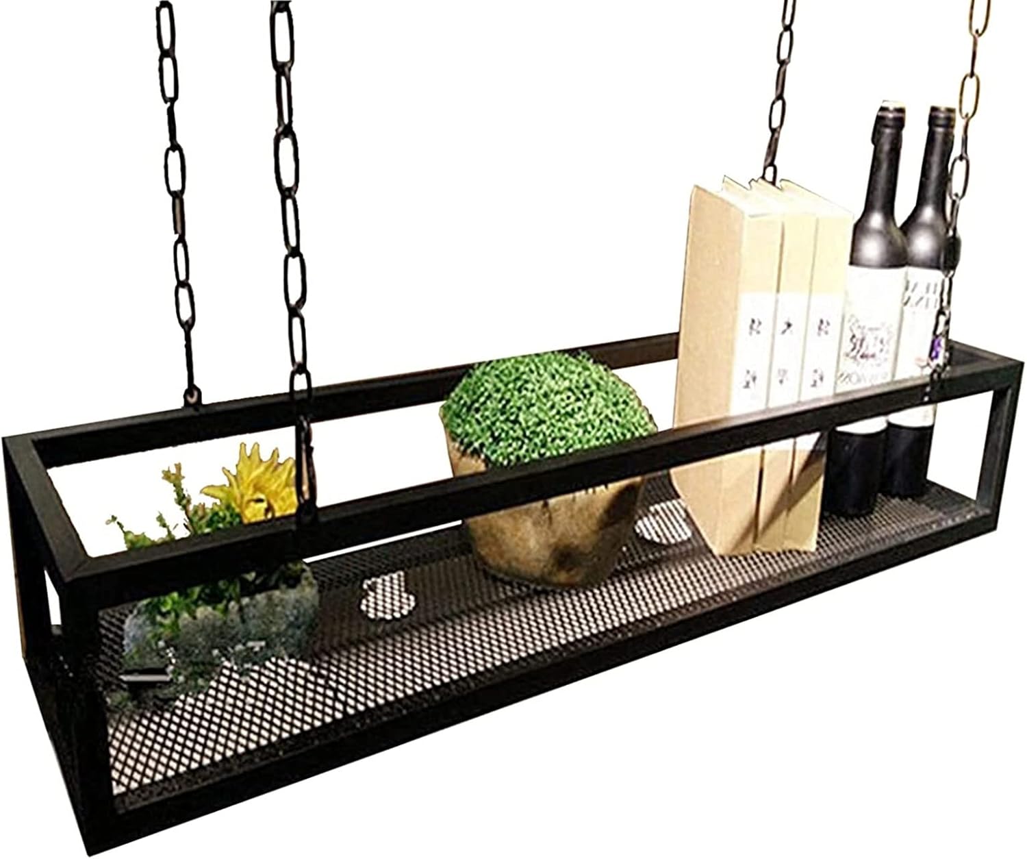 Wine Rack Wine Shelf Ceiling Ceiling Iron Adjustable Height with 1m Long Iron Chain Industrial Retro Floating Shelves Bars Restaurants Kitchen Storage Rack Display Shelf