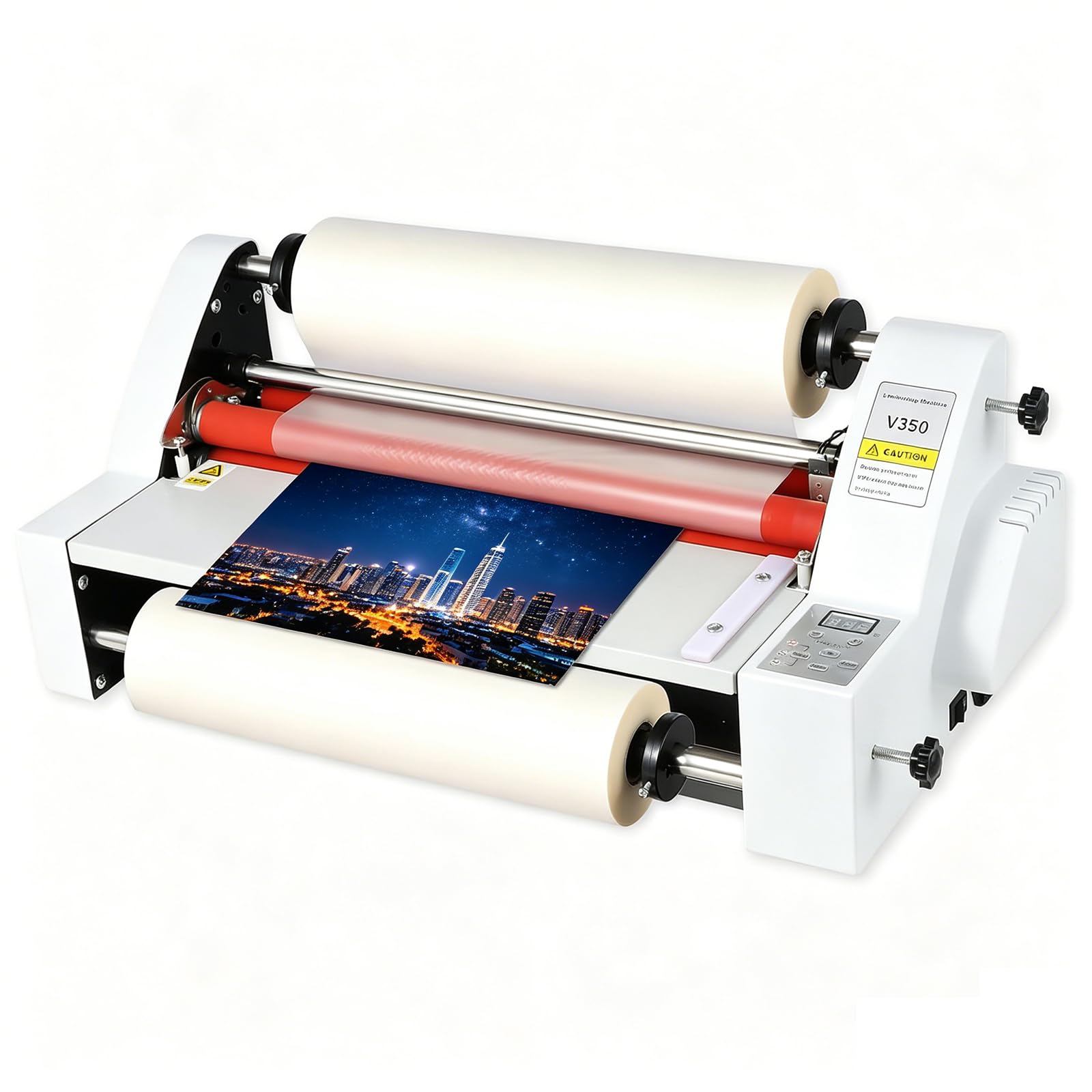 LHUITUI Single & Dual Sided Thermal Laminator, Double Sided Film Laminator, Hot Cold Roll Laminator Machine, With Digital Display, Adjustable Tension Knobs, No Bubbles, School Office Home Use V350