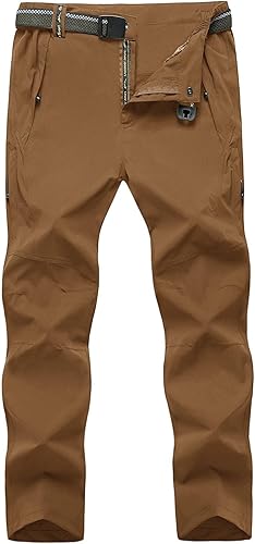 Miniatura 9 de TBMPOY - Pantalones de senderismo ligeros para hombre con cinturón, 5 bolsillos con cremallera, impermeables, de secado rápido, para viajes, pesca,